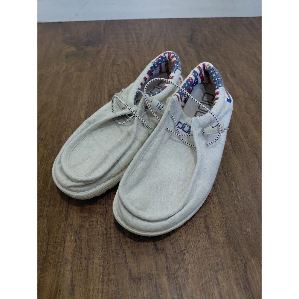 Hey Dude Wally Off White Patriotic Men's Size 8 Loafers Shoes